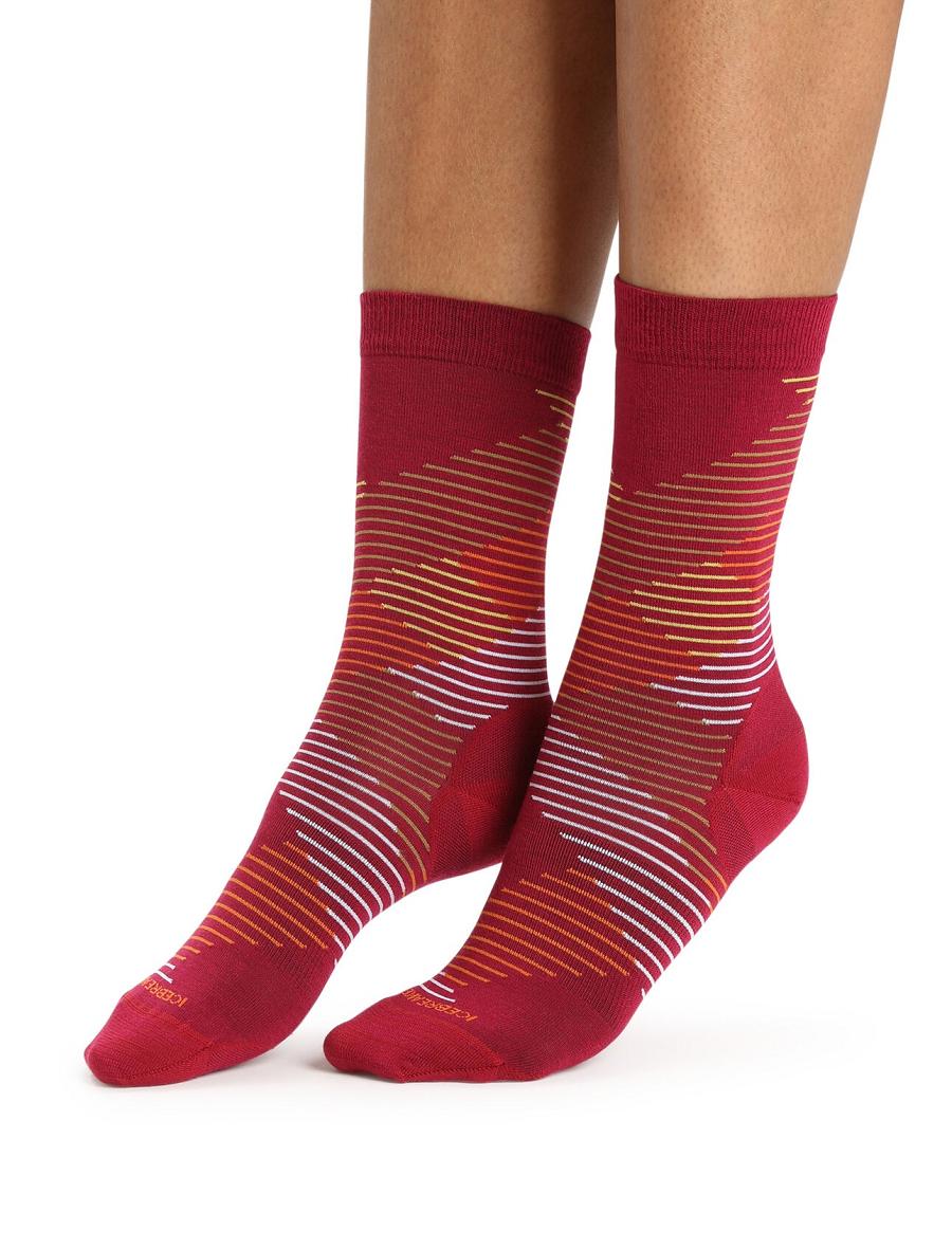 Women's Icebreaker Merino Lifestyle Fine Gauge Crew Dashes Socks Cherry / Silent Gold | CA 1535GSOL